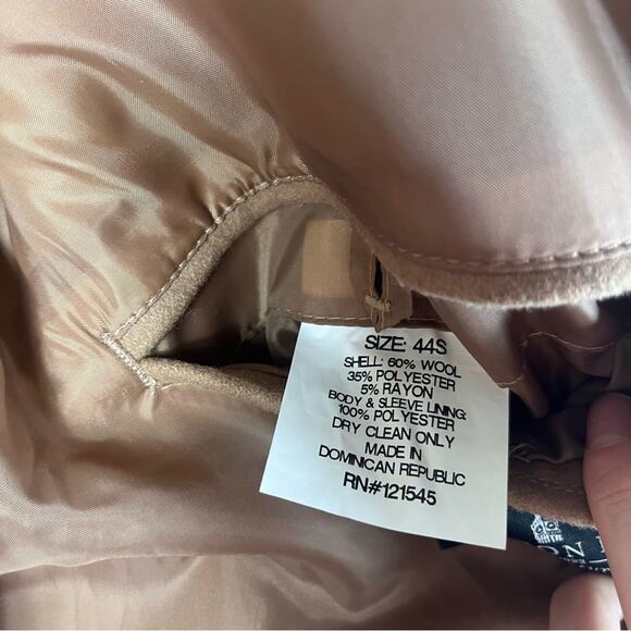 London Fog Men's Wool Pea Coat Overcoat Long Preppy Academia Tan Beige Camel 44S - Picture 7 of 10